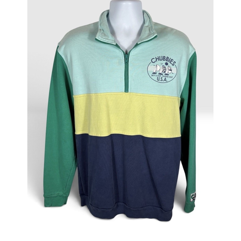 Chubbies Mens Retro Style Colorblock  1/4 Zip Pullover Sweatshirt M Made USA2291